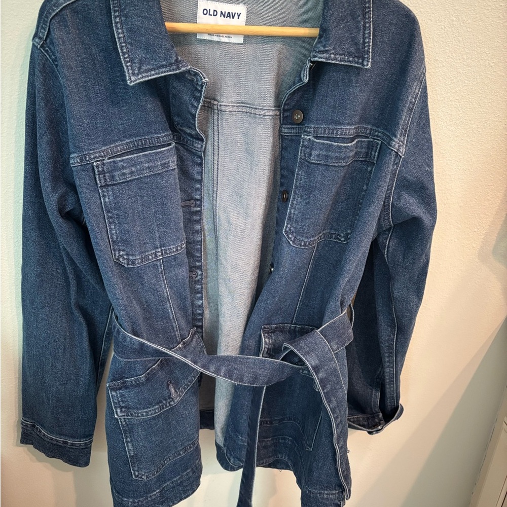 Old Navy Women's Dark Blue Jean Jacket with Belt